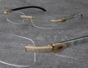 Bütün yeni siyah karışım beyaz manda boynuz çerçeveleri gözlük kenarsız mikropaved elmas set gözlükleri erkek ve dişi 18K altın çerçeve g4777238