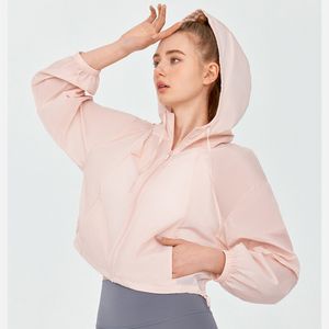 AL Yoga Hoodie Jacket Sunscreen Coat Women Summer Long-sleeved Shirts Running Lightweight Breathable Full-Zip Outerwear Quick-dry Outdoor UV Protection Sportswear