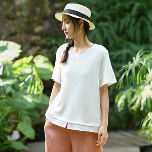 Sommerrunde Nackenpullover Kurzarm T -Shirt Frauen Solid Premium Sense hundert Stickereien im Großhandel Retro chinesischer Stil 240428