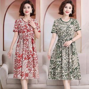 Casual Dresses Women 2024 Summer Elegant Floral Print Drawstring Maxi Dress Loose Mommy Clothes Robe Femme