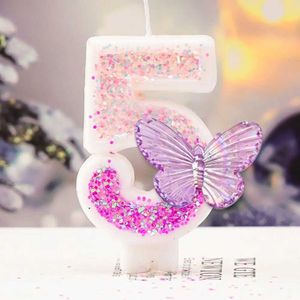 3 pezzi Candele Pink Butterfly Birthday Candele Decoration Colori 3D Candele Scintillanti Digital Candele Digital Farebbe Decorazione fai -da -te