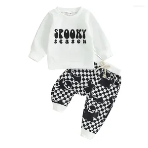 Kläder sätter baby pojke halloween kläder lång ärm tröja checkerboard byxor set småbarn höstkläder