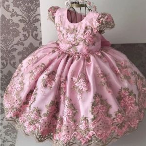 Dresses Baby Girls Dress For Kids 1 2 Years Birthday Bow Dress Lace Embroiery Tutu Vestidos Wedding Christening Gown Toddler Girls Dress