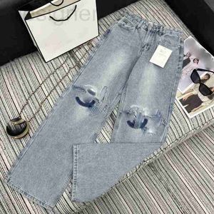 Designer de jeans feminino no início da primavera novo ch nanyou gaoding estilo original casual angustiado e bordado de letra jeans lisos de letra s6mf