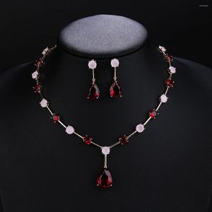 Brincos de colar Conjunto de moda Moda simples cristal cúbico zircônia gota gota feminina jóias acessórios de casamento de noiva CN10505