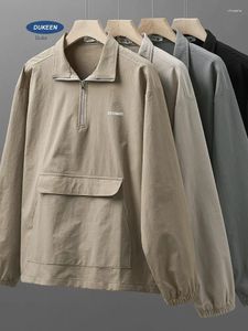 Polos męski en American Workear Polo Shirt Long Inteved Autumn Printed Pocket Kieszanka na wpół zapinana na zamek z kapturem marka Trendy marka