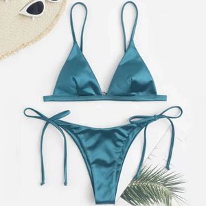 Sexy Bikini Satin Silk Swimsuit Women Swimwear Push Up Set Brazilian Bathing Suit Summer Two Pieces Self-tie Beach Wear Swimsuit 240506