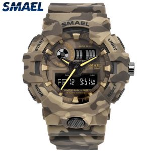 Smael marka moda kamuflaż cyfrowy kwarc cyfrowy zegarek Waterproof Waterproof Shock Outdoor Sports Watches Mens Masculino Y190521 228N