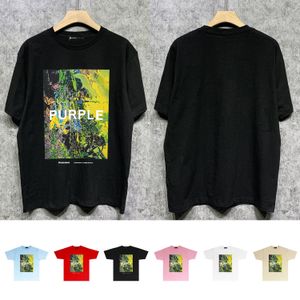 Summer Men kläddesigner T-shirts Bomull Löst casual tees grafisk tryck Kort ärm Vit t skjortor Hip Hop Streetwear Men tee skjorta lila