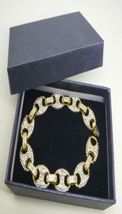 18K Real Gold Plated Marine Link CZ Bling Bling Bracelets 12mm 18CM Full CZ Sigle Row Link Chain Bracelet Men Women Hip hop Jewelr8468507