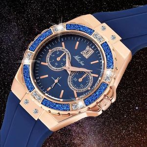 Нарученные часы Dropship Reloj Para Mujer Rose Gold Quartz Watch для женщин синие силиконовые водонепроницаемые женские часы Pave Cz Diamond Ladies Watch