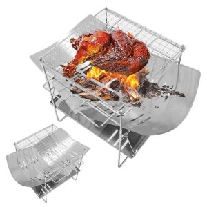 Grillar Camping Folding Campfire Charcoal BBQ Grill rostfritt stål Barbecue Net Card Type Ved