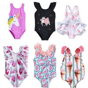 Badebekleidung Einhorn Girl Badeanzüge 18 Monate Baby Mädchen Flamingo gedruckt Badebekleidung Kleinkind Pink Biniki Neugeborenes Baden Schwimmen ein Stück Tuch