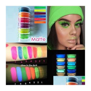 Ögonskugga fluorescerande neon pigment nagelmakeup palette glöd i mörka 6 färger glitter ögonskugga kosmetika släpp leverans hälsa skönhet dhzxf