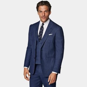 Uomini navy scuri smokingos slim fit wedding abiti da 3 pezzi set blazer lapel dentellati abito formale con gilet e pantaloni