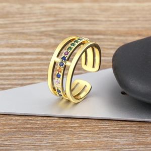 Pierścienie klastrowe Aibef Classic Luksus szeroki dla kobiet wielokolorowy otwieranie rhinestone Regulowane miedziane CZ Crystal Biżuteria rocznicowa prezent