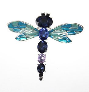 20pcslot Crystal Emamel Sell Bluegreen Cute Dragonfly Animal Brosch Pin for GiftParty7082176