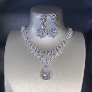 Water Drop Lab Diamond Jewelry Set 14k White Gold Engagement Wedding Earrings Halsband för kvinnor Brudlösta gåva