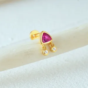 Stud Earrings CANNER 1Pcs Triangle Garnet Red Zircon S925 Sterling Silver Flat Head Threaded Piercing Drop Fine Jewelry