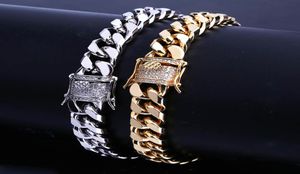 New Fashion Gold White Gold Mens Hip Hop Cuban Link Chain Bracelet Miami Rock Rapper Wristband Jewelry Wrist Chains Gift for Boy5726337