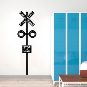Stickers Railroad Crossing Sign Wall Art Stickers Train Theme Wall Decals for Playroom Child Nursery Decor Vinyl Removable DW10237