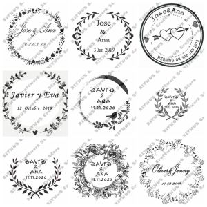 Sculture da 40 mm Round Stamp personalizzato 18 Stili Opzione Selmo Inchiostro Stampo di nozze personalizzato con nome personale e data per le carte di invito