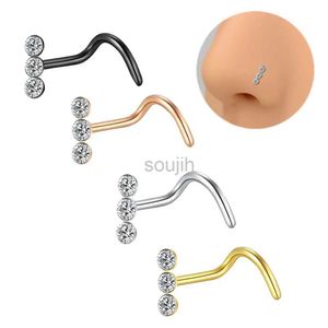 BODY ARTS 1PCS Surgical Steel Crystal Nose Piercing Rings and Studs Nose Stud l Shape Zircon Nose Ring Indian Style Piercing smycken Nariz D240503