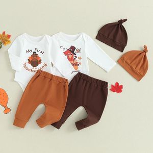 Kleidungssets geboren 3 -teilige Hosen Set Baby Girl Boy Thanksgiving Brief Print Strampler und Hut Outfit