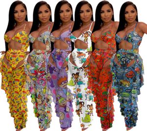 Cartoon Print Women Swimwear Animate Figure Seethrough Two Piece Outfits Sleeveless Bra Vest Pants Tracksuit Sexy Girls Swimsui9222542