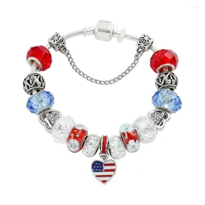 Strand USA Love Heart Flag Bracelet Bracelet Fashion Crystal Beads Bangle Американская подвеска для женщин