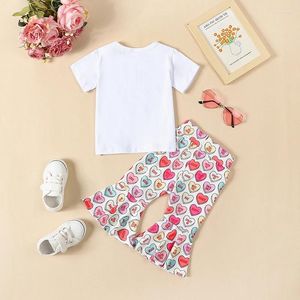 Clothing Sets Toddler Baby Girl Valentine Outfit Short Sleeve Crewneck Sweatshirt Flare Pants Set Infant Outfits