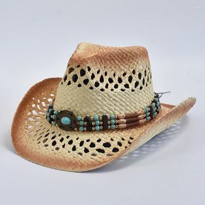 Berets Natural Strail Hat Fashion Dolowed Western Cowboy для женщин Мужчина Летнее пляжное солнце солнце