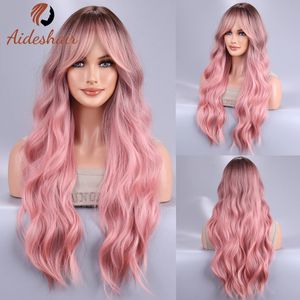 Long Body Wave Ombre Black Pink Cosplay Perücken hitzebeständiger synthetischer mittlerer Teil natürlicher Lolita für Frauen 240419