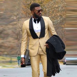 Custom Made stylish Gold Wedding Tuxedos Handsome man Business Formal Evening Slim Fit Suits Best Groom plus size Blazer Set 3 Piece 2812