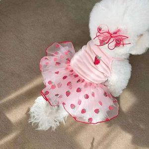 犬アパレルサマーストロベリードレスペット衣類犬用犬用服のスカート猫小型プリントかわいいメッシュH240506