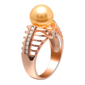 With Side Stones X-Jue Rose Gold Color Rings Punk Hollow Vintage Flower Big Simulated Pearl Ring For Women Bijoux Gifts Drop