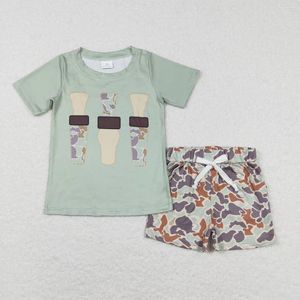 Kläder set grossist barn korta ärmar anka fiske tee t-shirt småbarn spädbarnsficka shorts barn outfit baby pojke sommaruppsättning