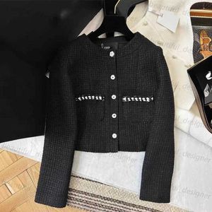 Fashion designer women's jacket 2024 Early Spring New Elegant Little Wind Light Luxury Pearl Woolen Woven Round Neck Short Coat