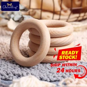 Blocks 20Pcs 40/55/60mm Beech Wooden Ring Baby Teether Teething Rings Round Ring DIY Pacifier Chain Bracelet Accessories Toys Gifts