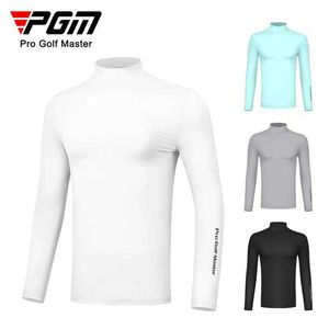 Men's Polos PGM Men Ice Silk Bottoming Shirt Summer Sunscrn Long Slve T-shirt Cool Cotton Clothes Breathable YF488 Wholesale Y240506