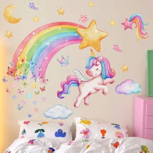 Stickers Unicorn Wall Stickers for Children Girl Wall Stickers Kids Room Pony Stickers for Wall Rainbow Unicorn Wallpaper for Bedroom