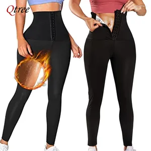 Shapers feminino Qtree Sauna Body Shaper Calças Mulheres Thermo Sweat Shamming Short Ganchs Fitness Gymout Gym Leggings Waist Treiner Shapewear