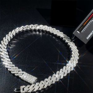 Hot Sell 925 Sliver White Gold Plated Vvs Moissanite Pass Diamond Tester 18mm Miami Cuban Link Chain Baguette Necklaces for Men