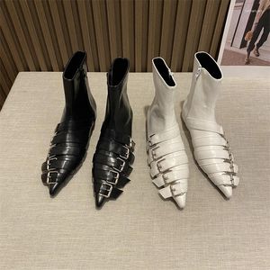 Boots Sexy Ladies Ankle Punk Pointed Toe Booties Street Belt Buckle Boats Catwalk Party Leather Shoes For Women Zapatos