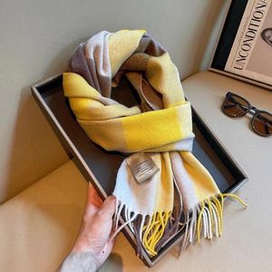 Lenços de lã pura lenço feminino de inverno clássico amarelo mancha pesar por retângulo quente 180 33 xale