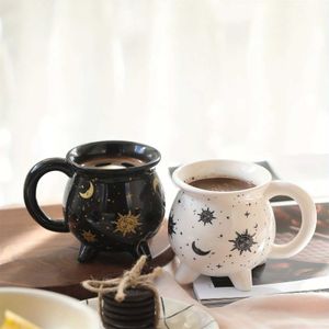 Tumblers 1pc Son Moon Stars Coffee Mug 350ml/11.8oz Divination Brew Shaped Ceramic Cup Christmas Holiday Gifts Family Unique H240506