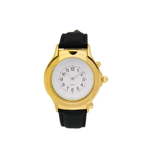 Relógios de pulso Qingqian Russian Tocable Talkable Watch Adequado para idosos e com deficiência visual tira preta de casca de ouro
