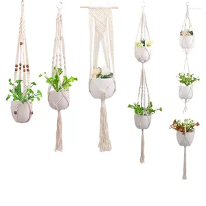 Decorative Figurines Nordic Flowerpot Handmade Woven Cotton Rope Family Hanging Basket Wall Decoration Accessories