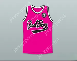 カスタムネイメンズユース/キッズノイカスB.I.G. Biggie Smalls 72 Bad Boy Pink Basketball Jersey付きパッチトップステッチS-6XL