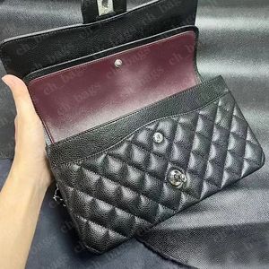 12A Upgrade Spiegelqualität Medium 25 cm Designer echtes Leder Kaviar Lambsbeutel Klassische schwarze Witzbalkenhandtasche Schulter Goldkettenbox -Taschen